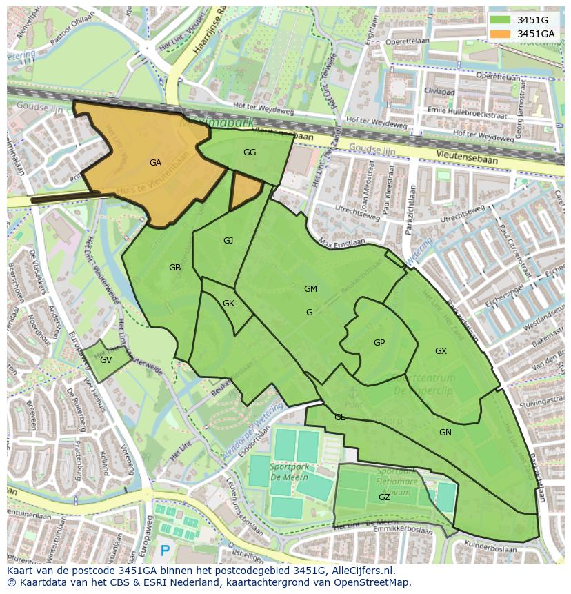 Afbeelding van het postcodegebied 3451 GA op de kaart.