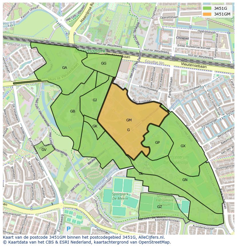 Afbeelding van het postcodegebied 3451 GM op de kaart.