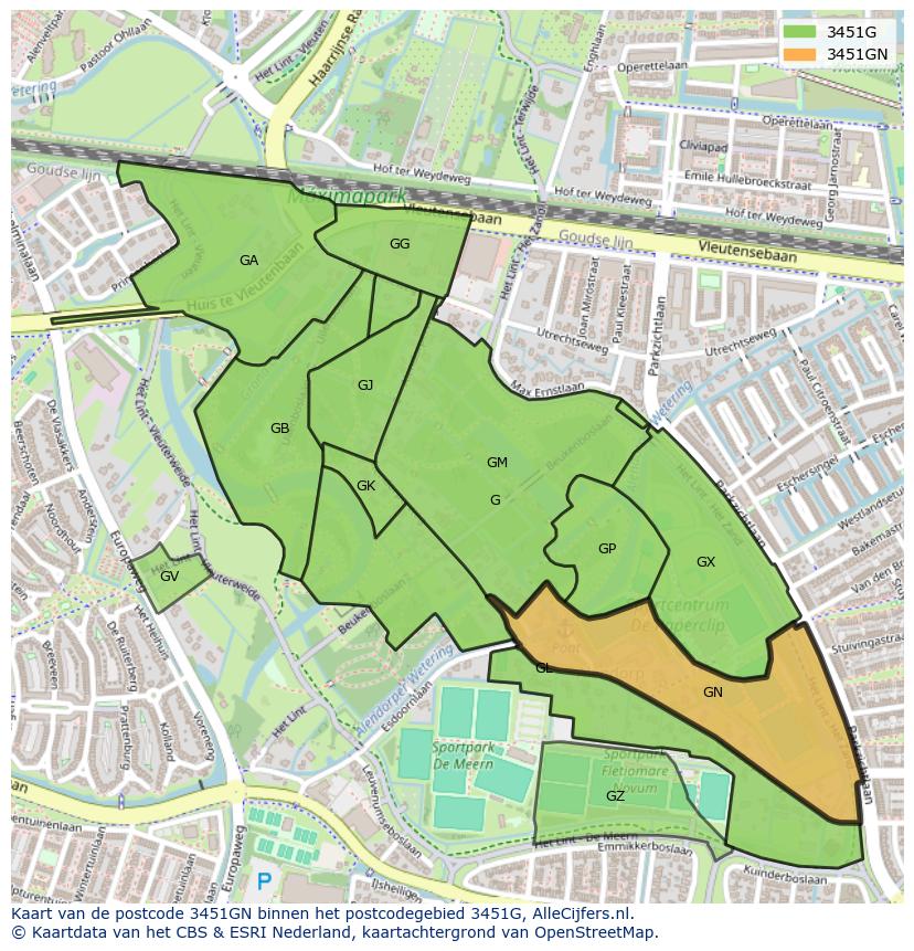 Afbeelding van het postcodegebied 3451 GN op de kaart.