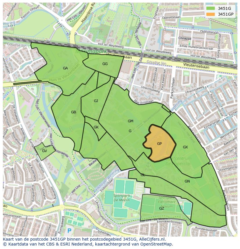 Afbeelding van het postcodegebied 3451 GP op de kaart.