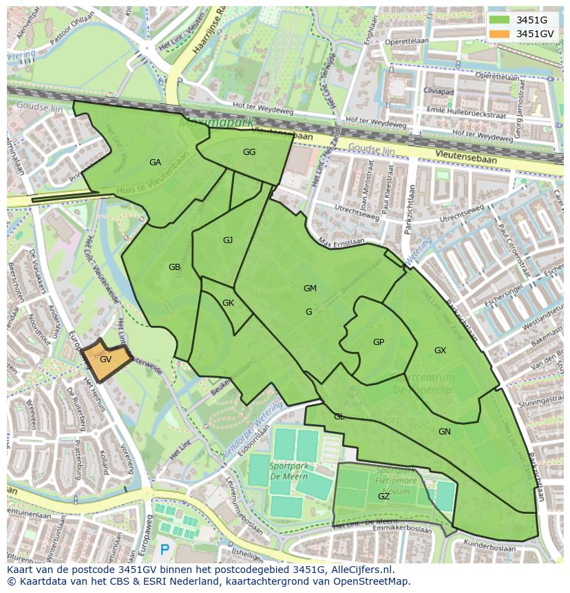 Afbeelding van het postcodegebied 3451 GV op de kaart.