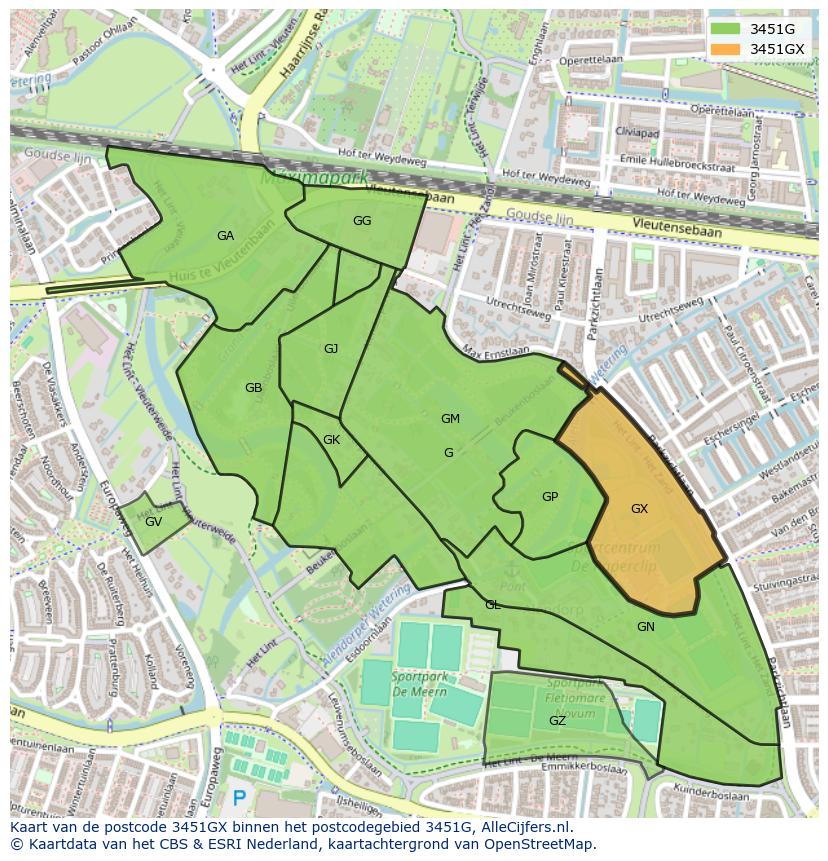 Afbeelding van het postcodegebied 3451 GX op de kaart.