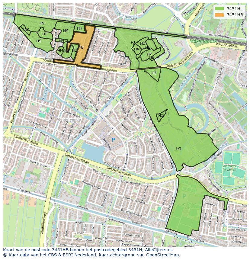 Afbeelding van het postcodegebied 3451 HB op de kaart.