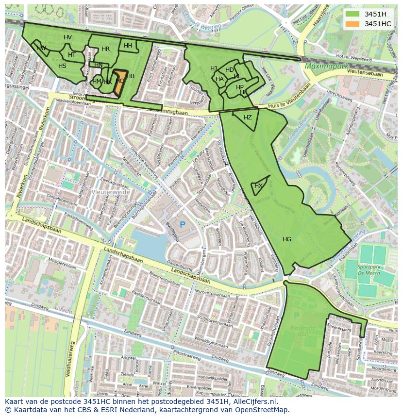 Afbeelding van het postcodegebied 3451 HC op de kaart.