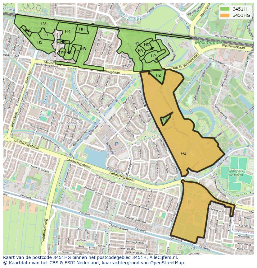 Afbeelding van het postcodegebied 3451 HG op de kaart.