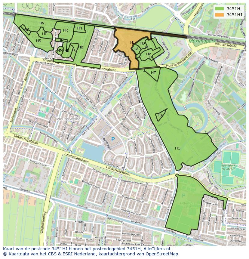 Afbeelding van het postcodegebied 3451 HJ op de kaart.