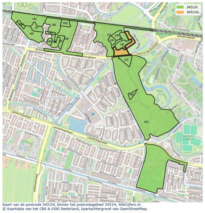 Afbeelding van het postcodegebied 3451 HL op de kaart.