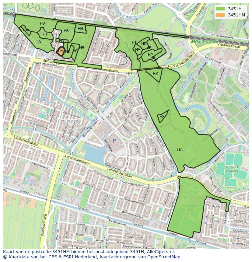 Afbeelding van het postcodegebied 3451 HM op de kaart.