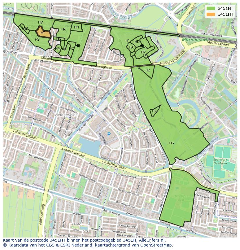 Afbeelding van het postcodegebied 3451 HT op de kaart.