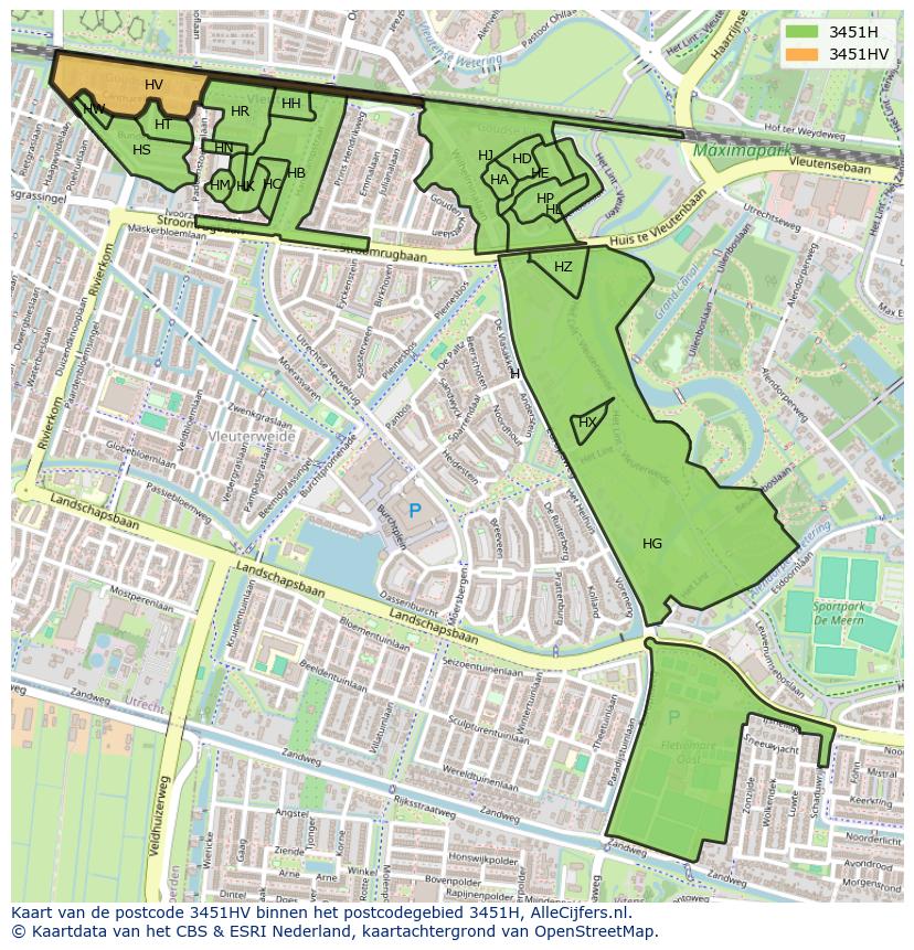 Afbeelding van het postcodegebied 3451 HV op de kaart.