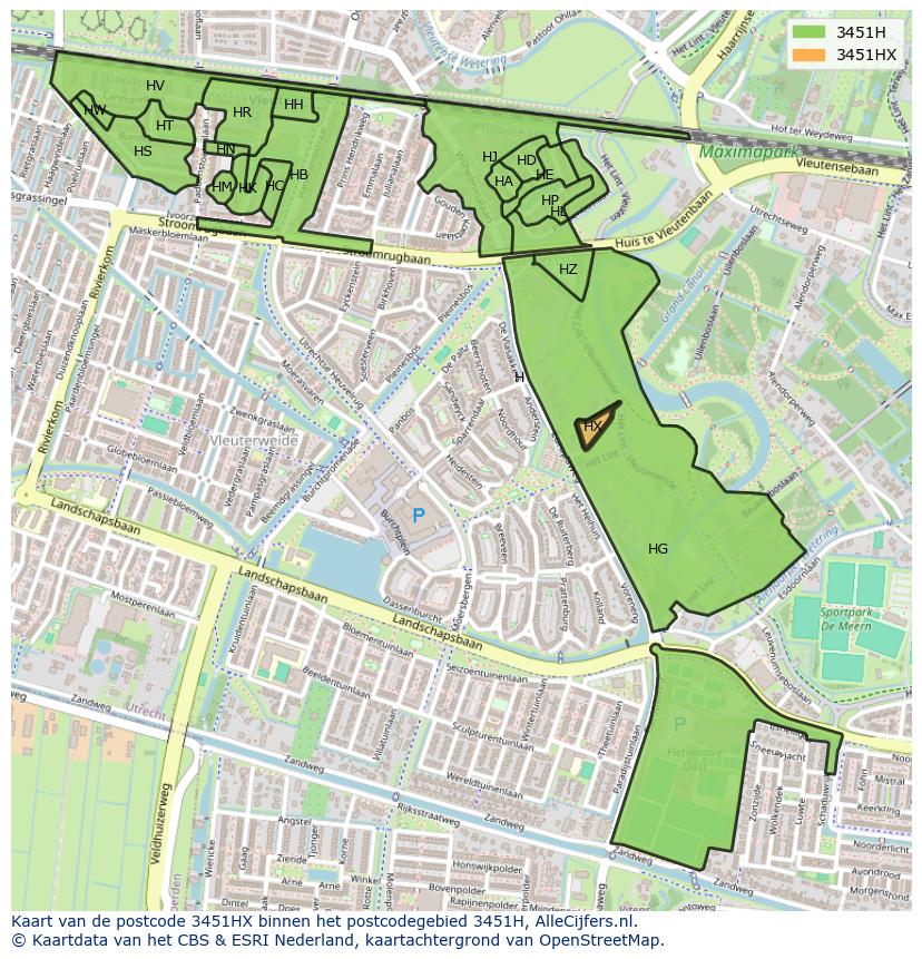 Afbeelding van het postcodegebied 3451 HX op de kaart.