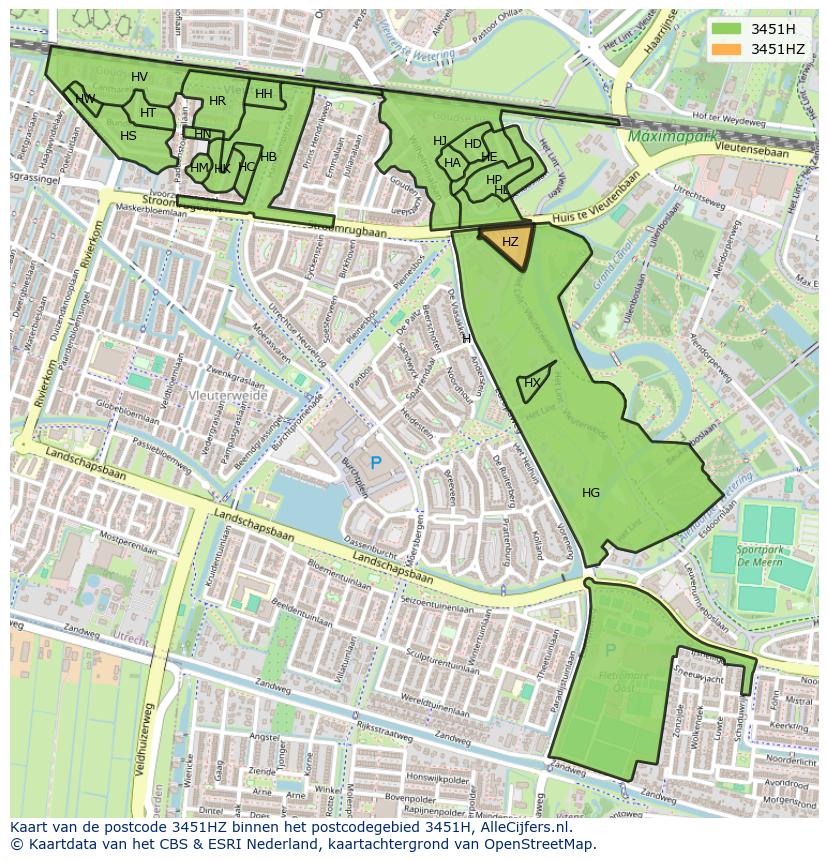 Afbeelding van het postcodegebied 3451 HZ op de kaart.