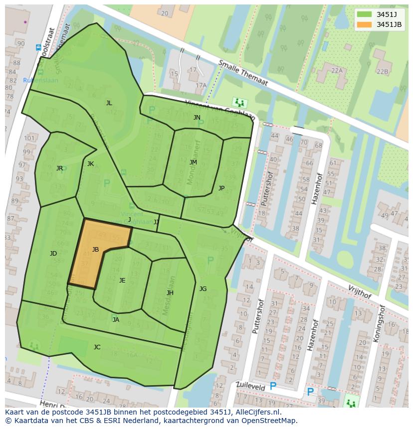 Afbeelding van het postcodegebied 3451 JB op de kaart.