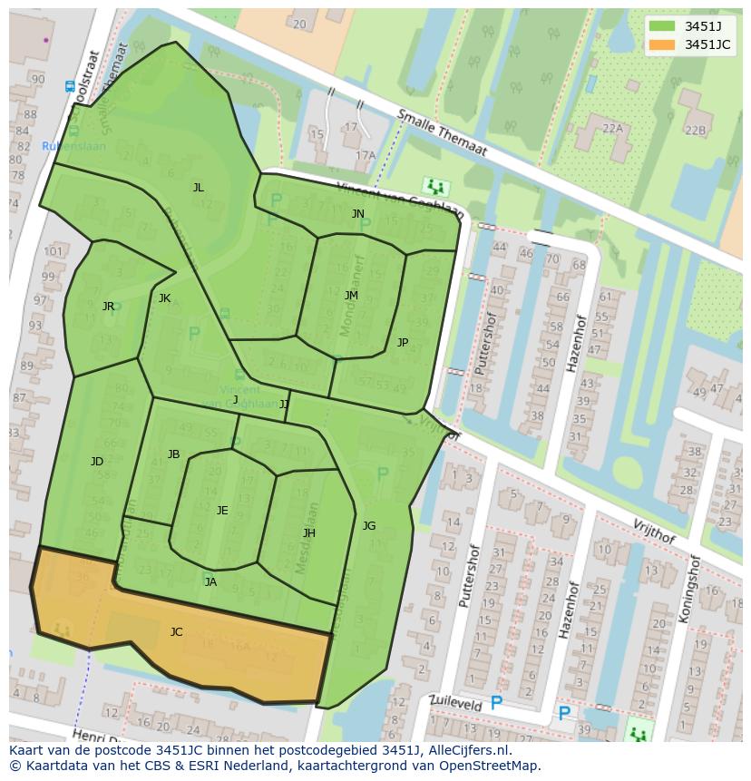 Afbeelding van het postcodegebied 3451 JC op de kaart.