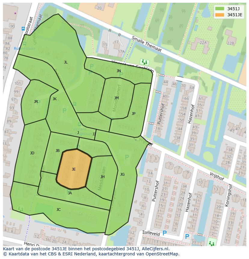Afbeelding van het postcodegebied 3451 JE op de kaart.