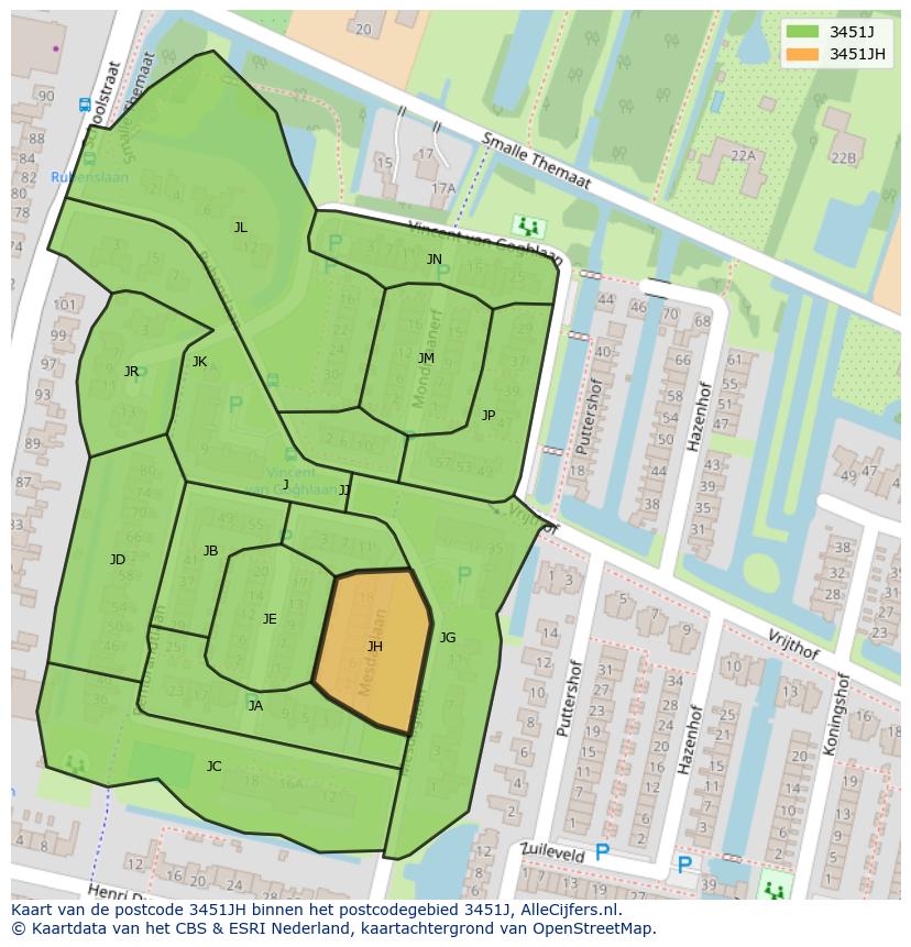 Afbeelding van het postcodegebied 3451 JH op de kaart.