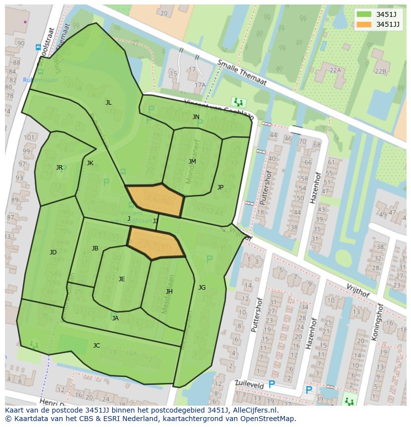 Afbeelding van het postcodegebied 3451 JJ op de kaart.