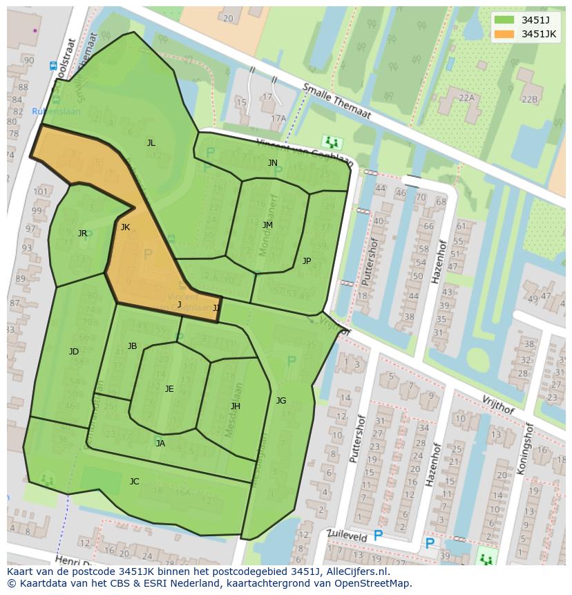 Afbeelding van het postcodegebied 3451 JK op de kaart.