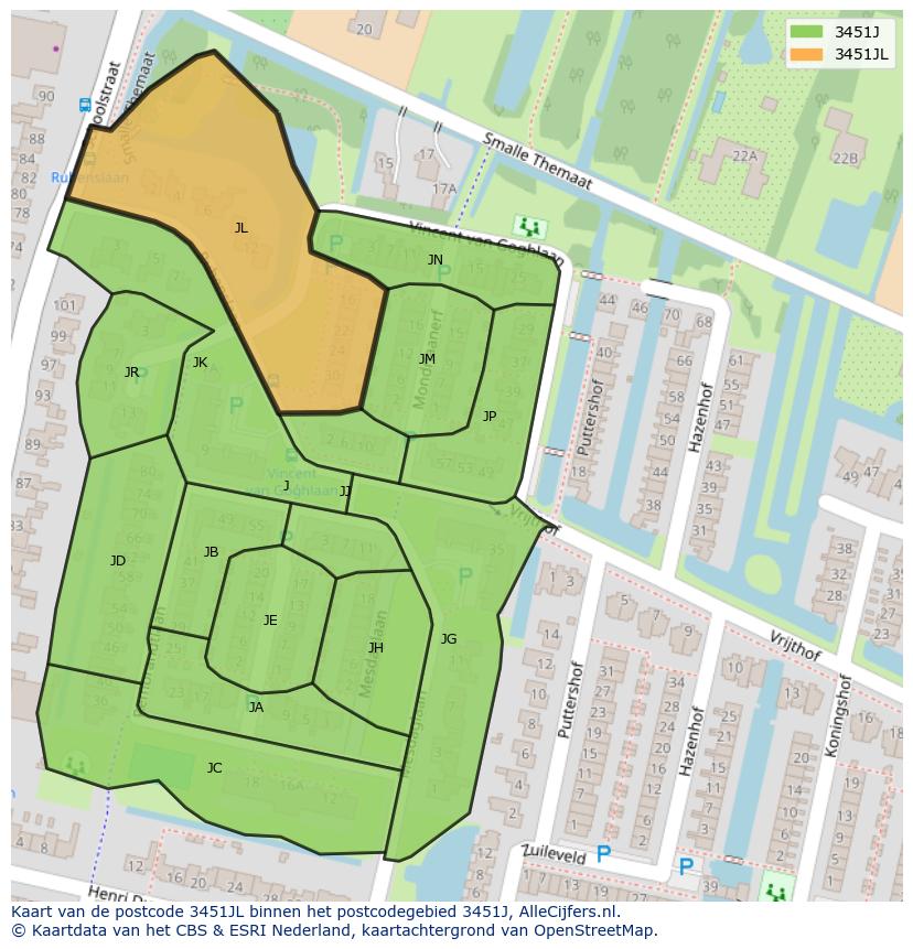 Afbeelding van het postcodegebied 3451 JL op de kaart.