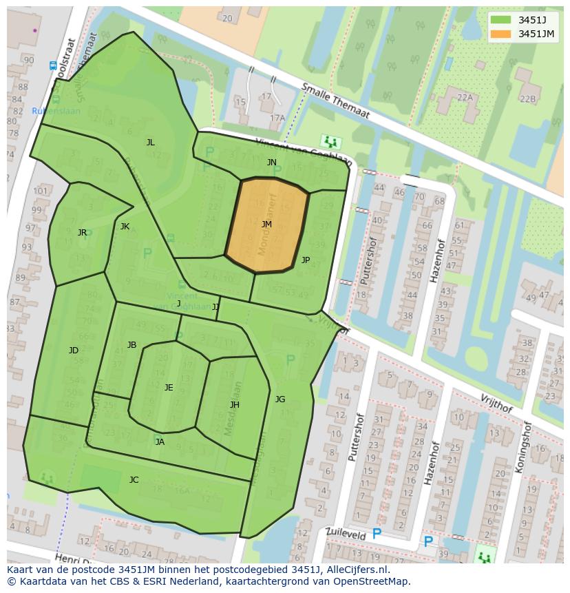 Afbeelding van het postcodegebied 3451 JM op de kaart.