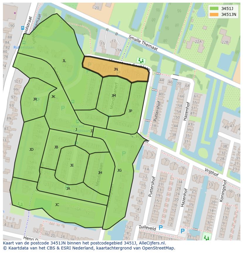 Afbeelding van het postcodegebied 3451 JN op de kaart.