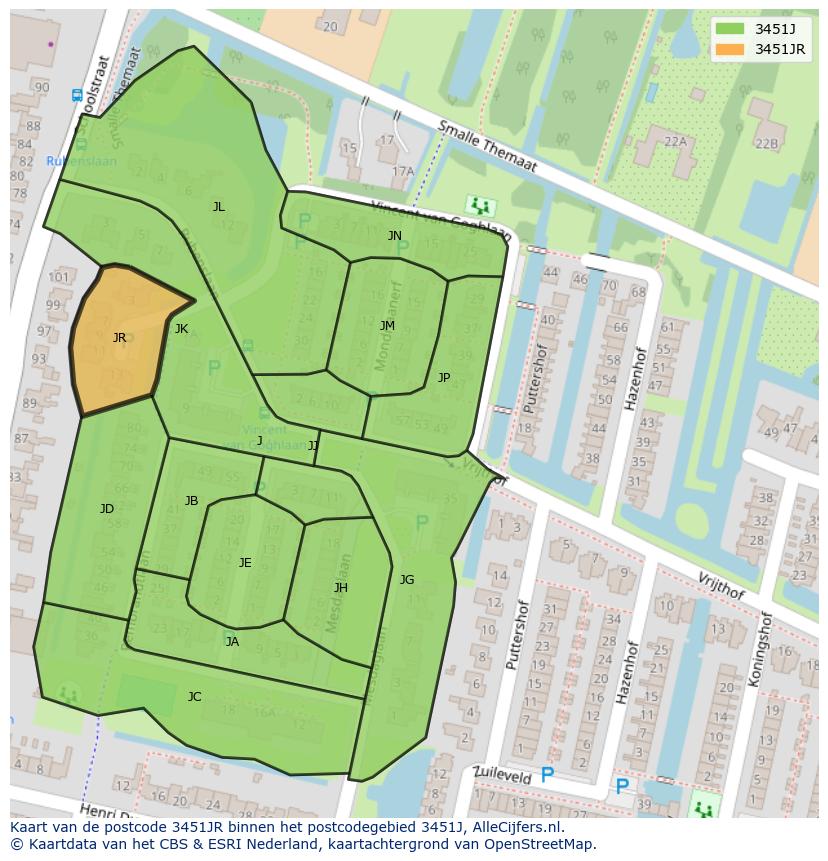 Afbeelding van het postcodegebied 3451 JR op de kaart.