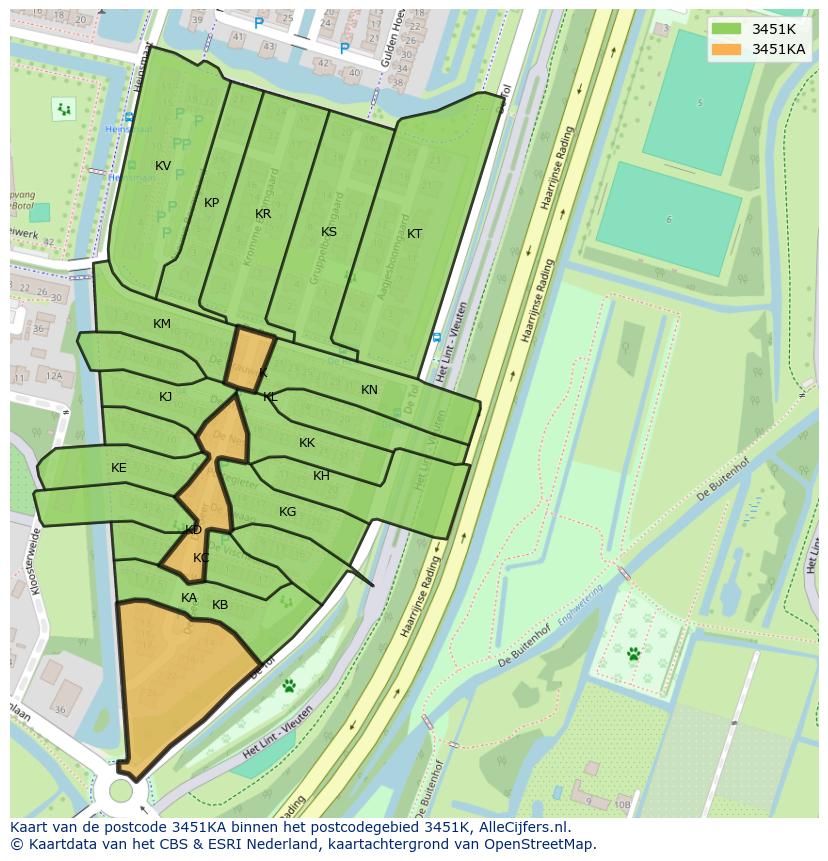 Afbeelding van het postcodegebied 3451 KA op de kaart.