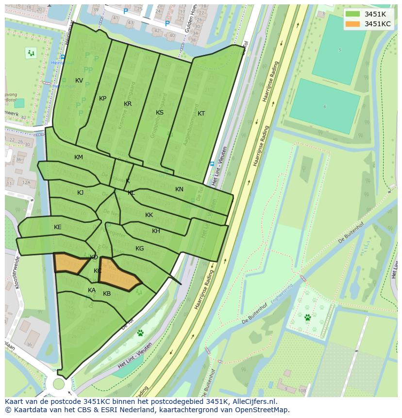Afbeelding van het postcodegebied 3451 KC op de kaart.