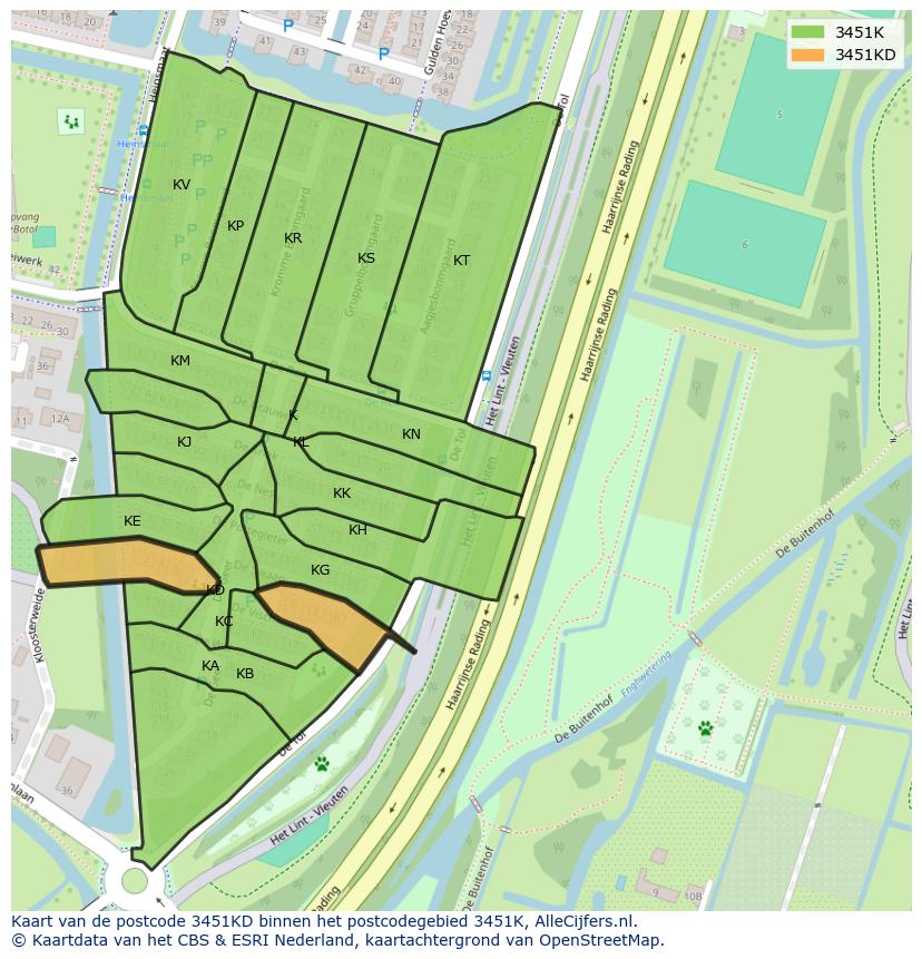 Afbeelding van het postcodegebied 3451 KD op de kaart.