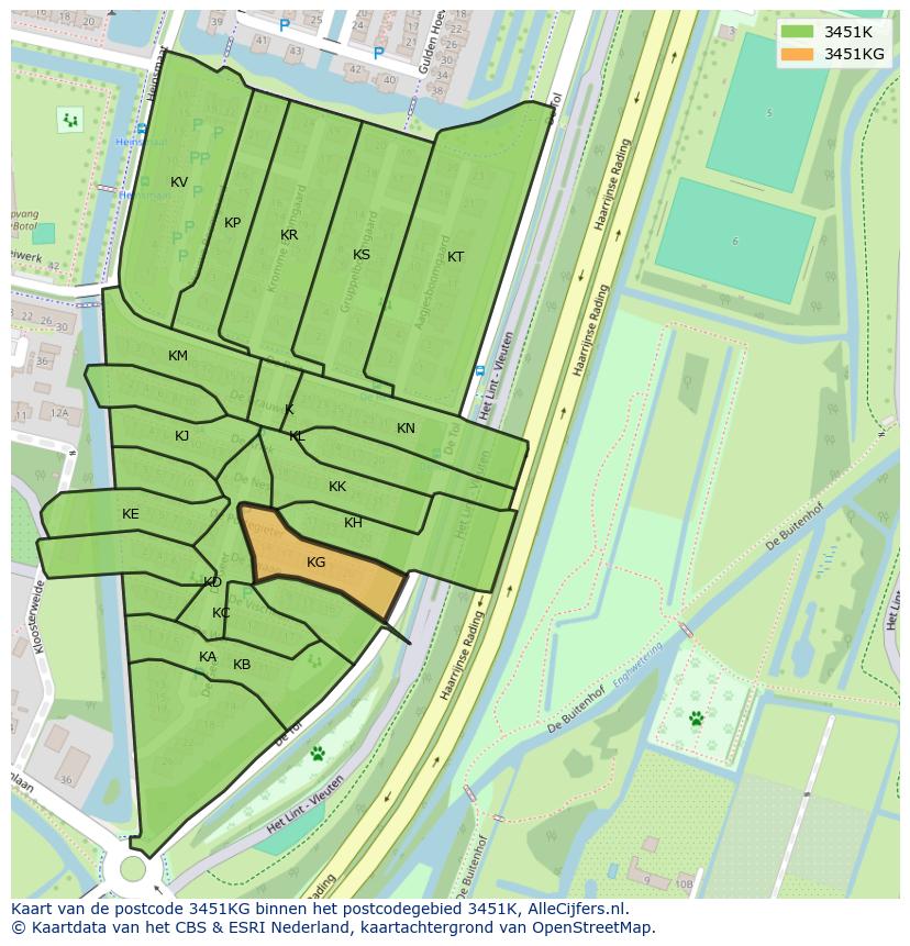 Afbeelding van het postcodegebied 3451 KG op de kaart.