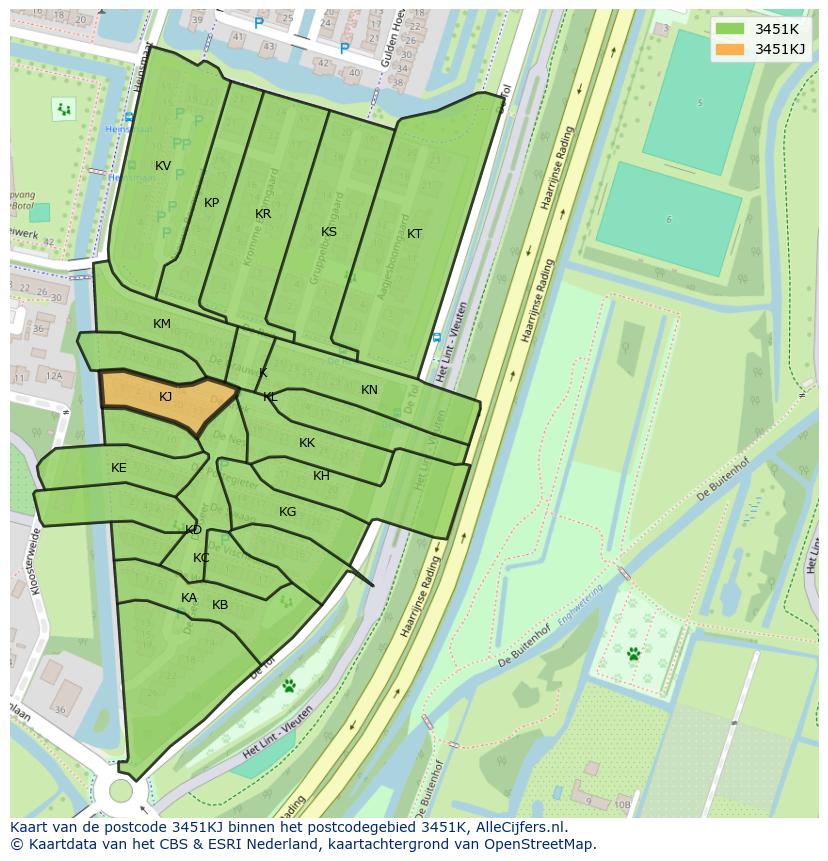 Afbeelding van het postcodegebied 3451 KJ op de kaart.