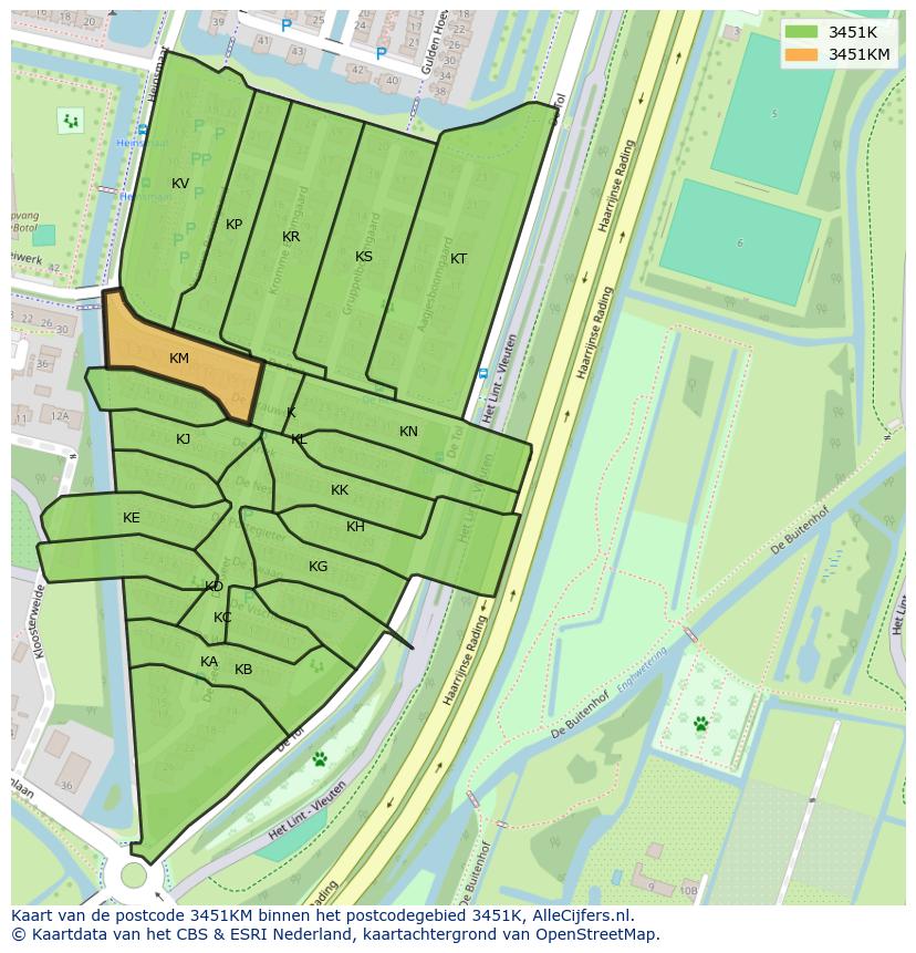 Afbeelding van het postcodegebied 3451 KM op de kaart.