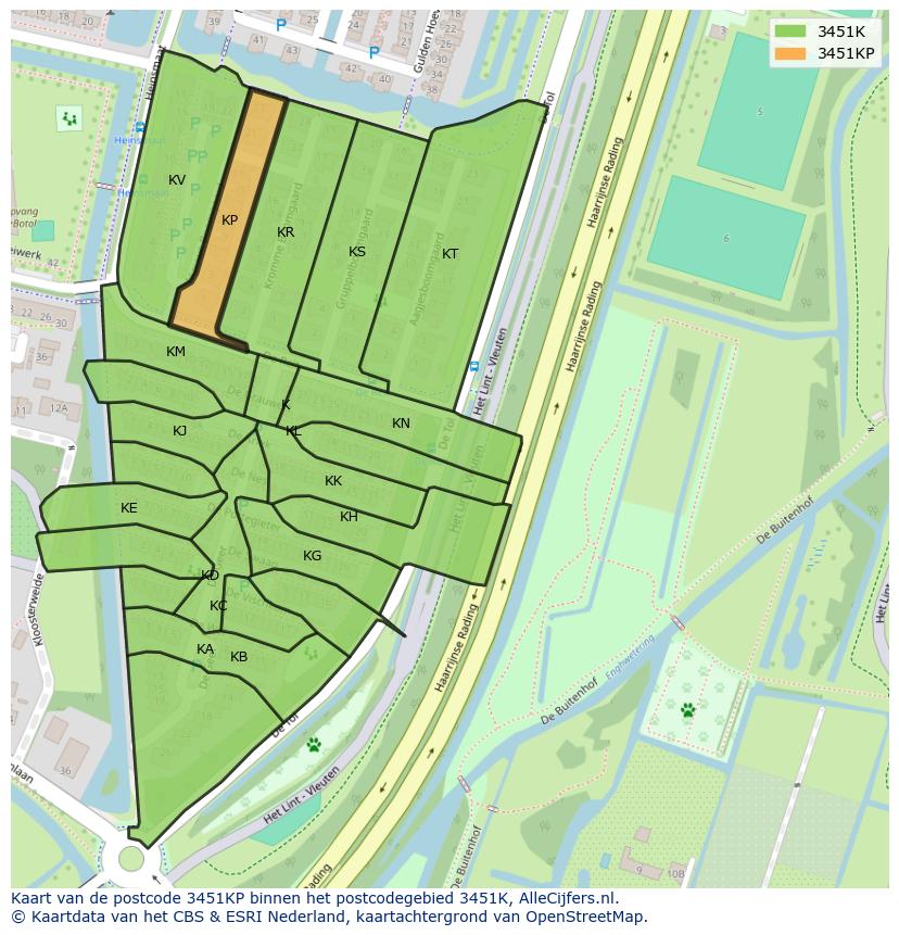 Afbeelding van het postcodegebied 3451 KP op de kaart.