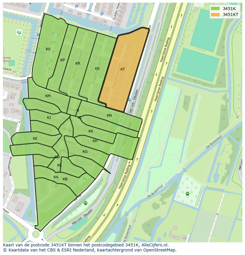 Afbeelding van het postcodegebied 3451 KT op de kaart.