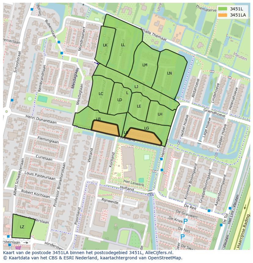 Afbeelding van het postcodegebied 3451 LA op de kaart.