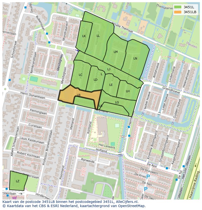 Afbeelding van het postcodegebied 3451 LB op de kaart.