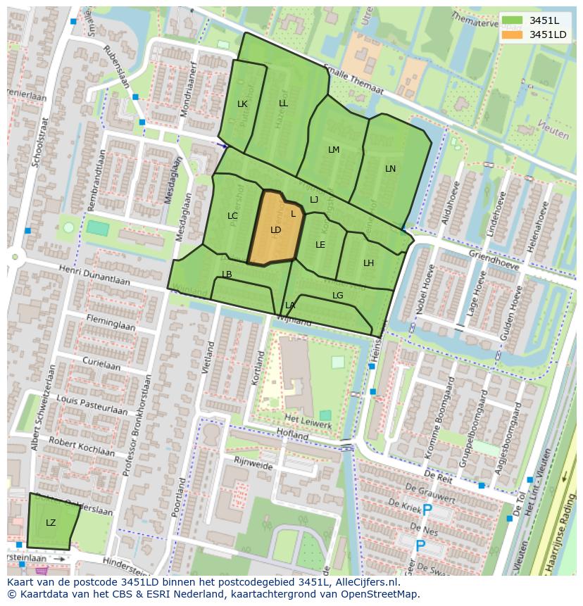 Afbeelding van het postcodegebied 3451 LD op de kaart.