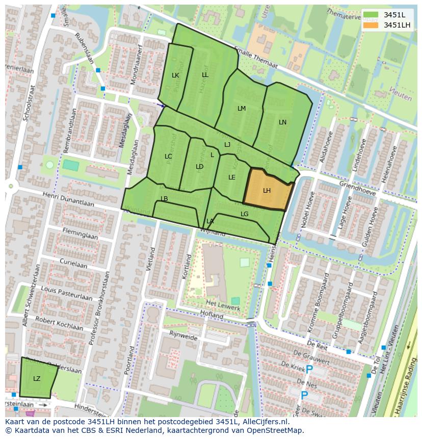 Afbeelding van het postcodegebied 3451 LH op de kaart.