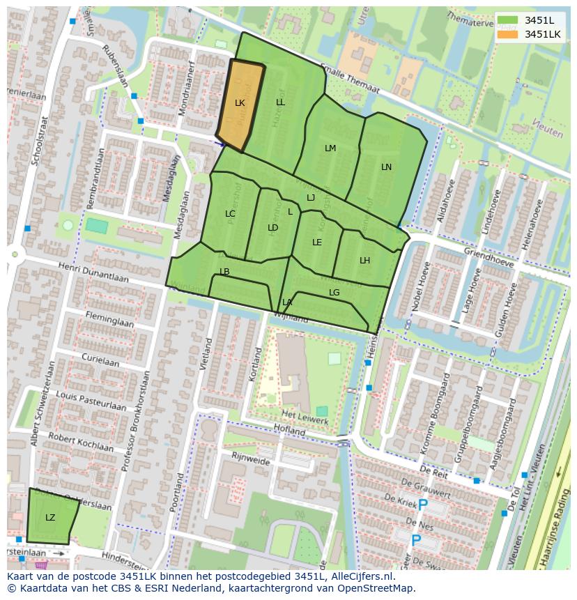 Afbeelding van het postcodegebied 3451 LK op de kaart.