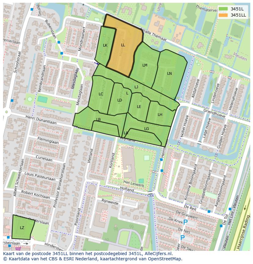 Afbeelding van het postcodegebied 3451 LL op de kaart.