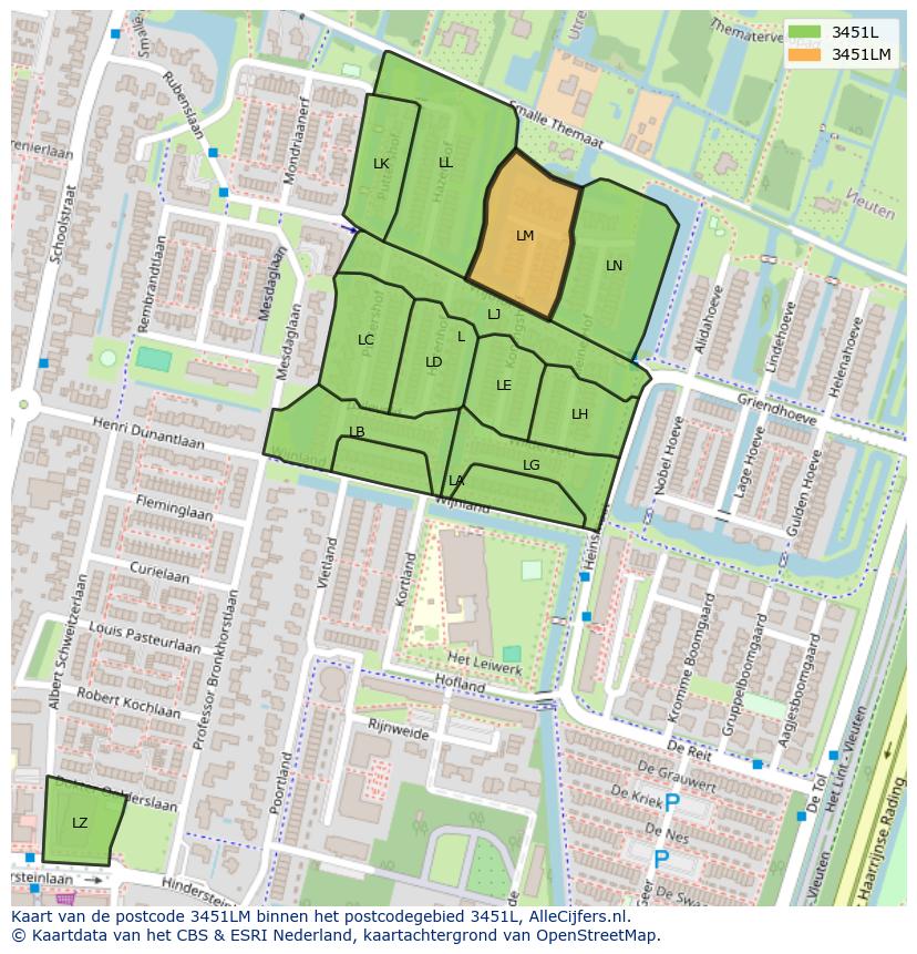 Afbeelding van het postcodegebied 3451 LM op de kaart.