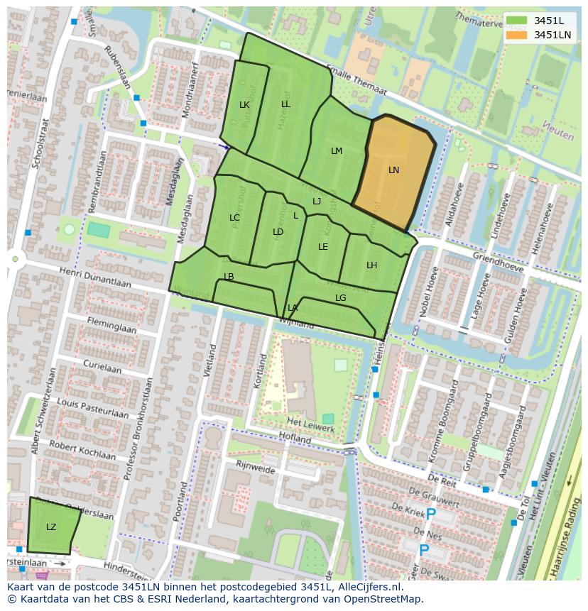 Afbeelding van het postcodegebied 3451 LN op de kaart.