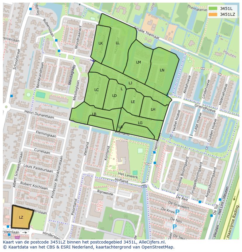 Afbeelding van het postcodegebied 3451 LZ op de kaart.