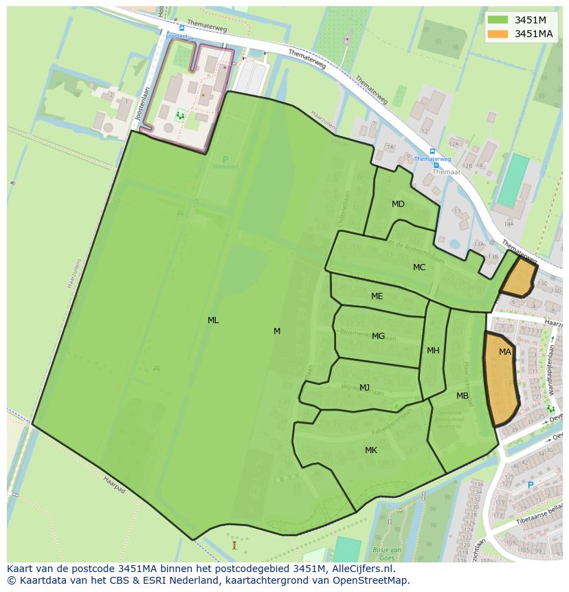 Afbeelding van het postcodegebied 3451 MA op de kaart.
