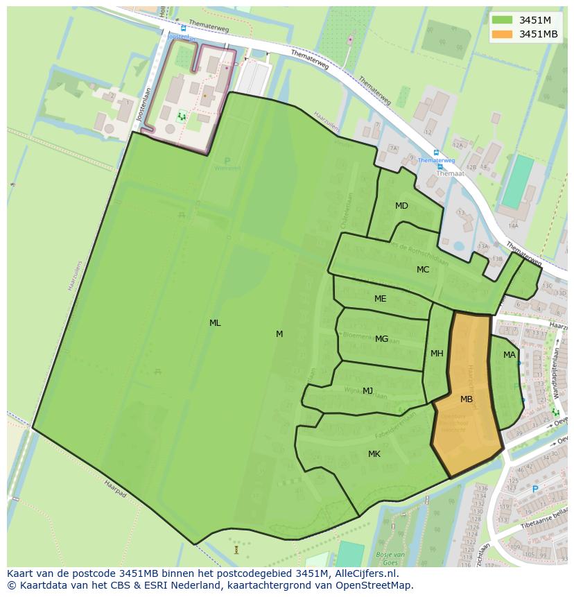 Afbeelding van het postcodegebied 3451 MB op de kaart.