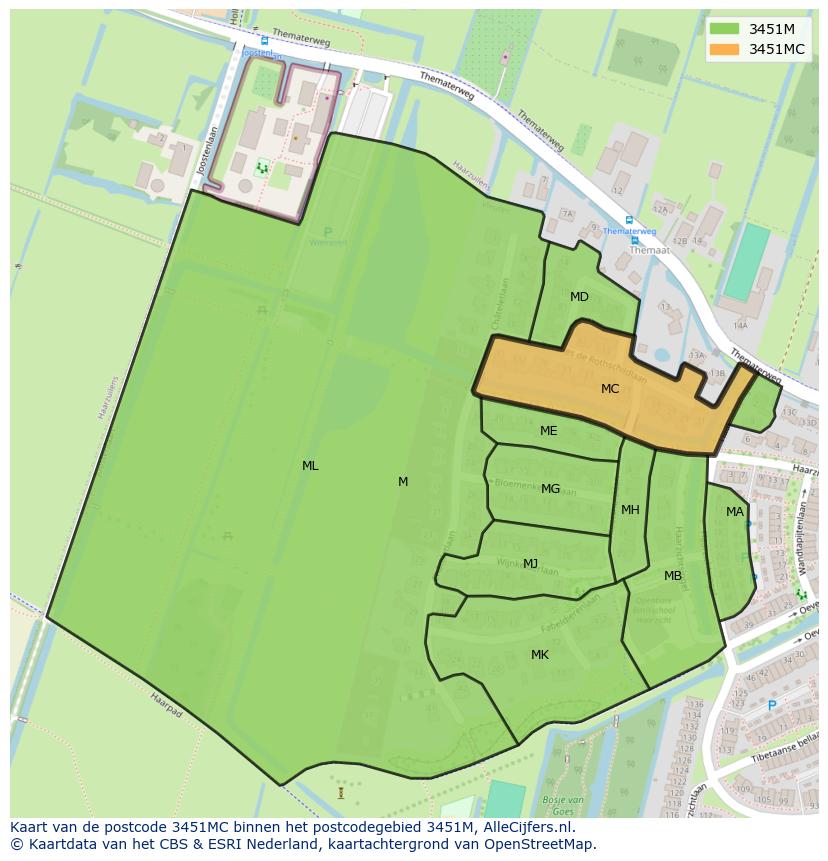 Afbeelding van het postcodegebied 3451 MC op de kaart.