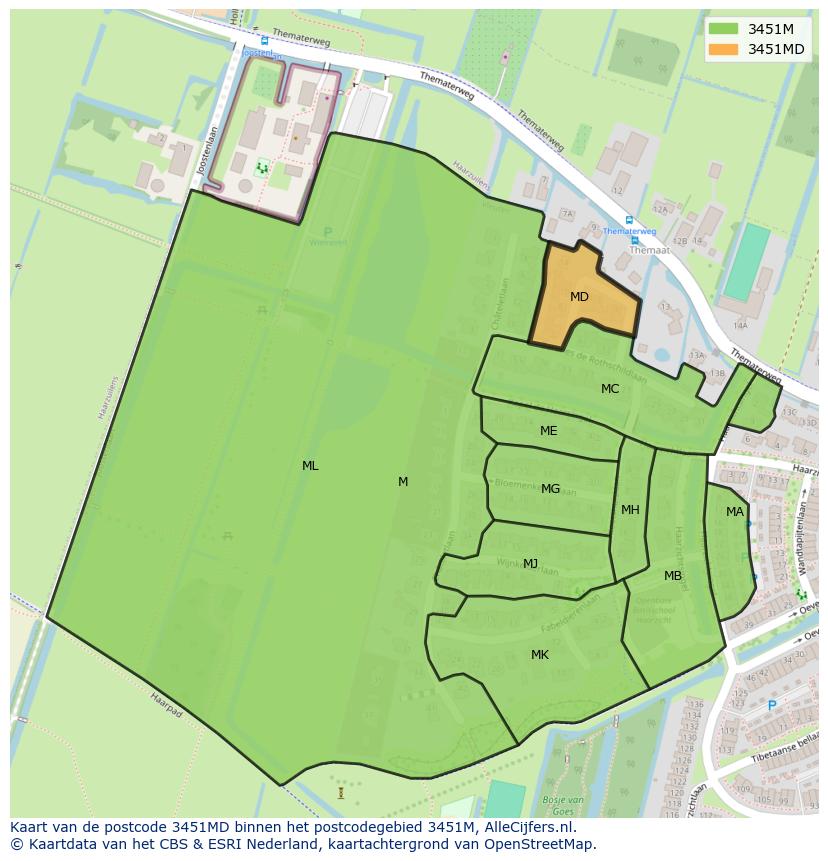 Afbeelding van het postcodegebied 3451 MD op de kaart.