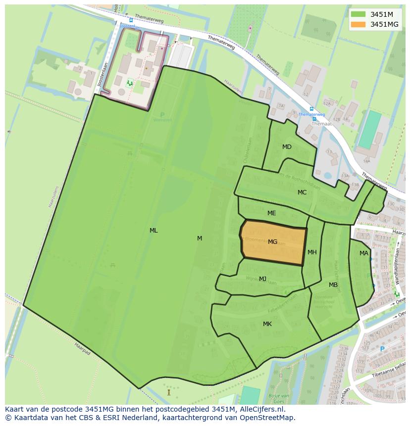 Afbeelding van het postcodegebied 3451 MG op de kaart.