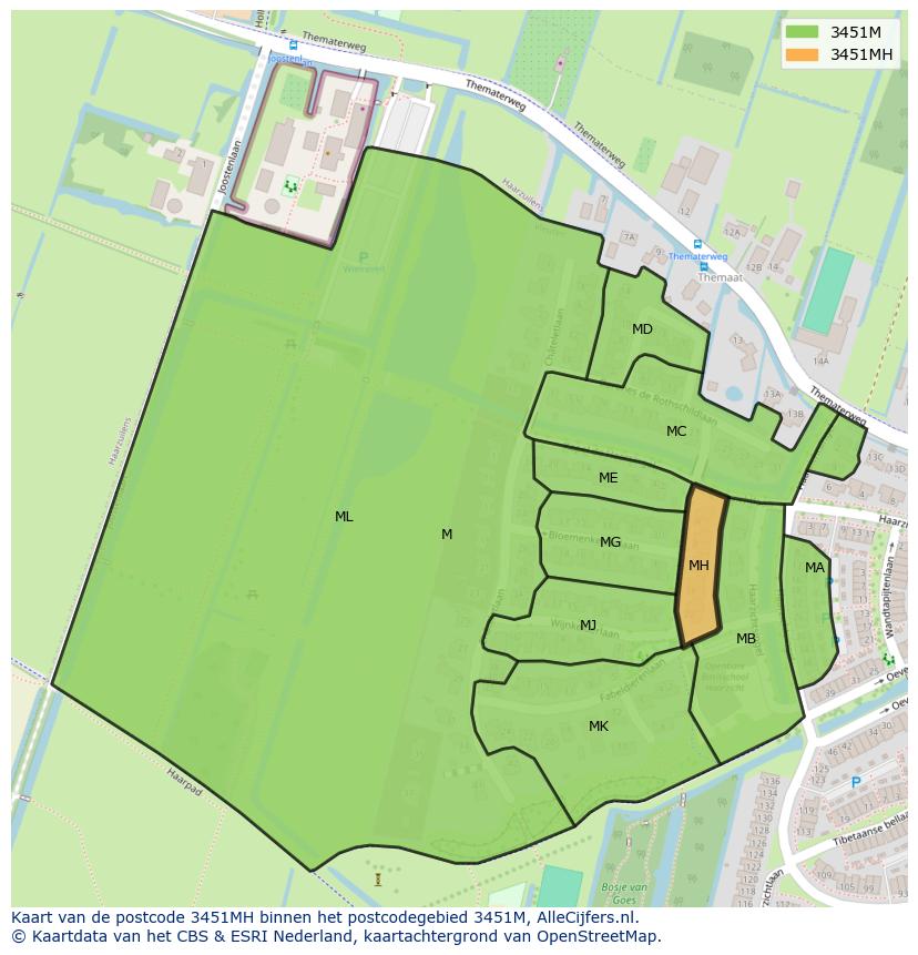 Afbeelding van het postcodegebied 3451 MH op de kaart.