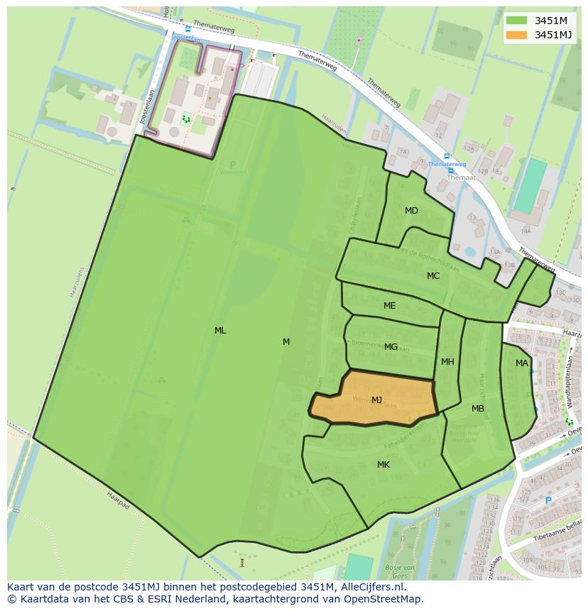 Afbeelding van het postcodegebied 3451 MJ op de kaart.